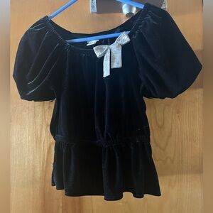 Girls Jcrew Crewcuts Black Velvet Top with Silver Bow Accent